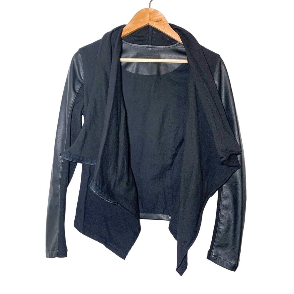 BlankNYC Private Practice Faux Leather Front Draped Moto Jacket Black Small - Picture 4 of 14